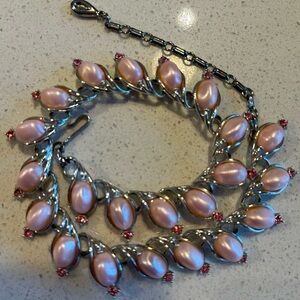 Vintage Lisner Choker Faux Pink Pearls with Pink Rhinestones 
Estate find